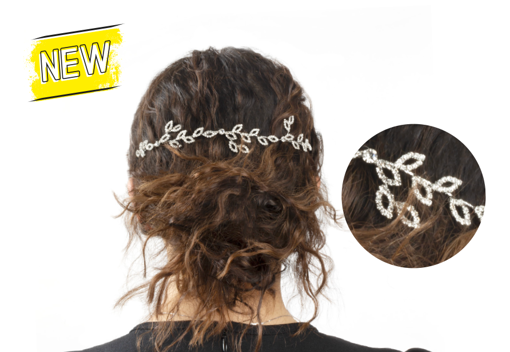 Immagine di Decorazione per Capelli con Foglie di Strass Lunghezza 28cm