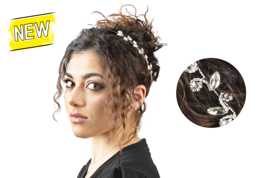 Immagine di Decorazione per Capelli Floreale con Strass Lunghezza 28cm